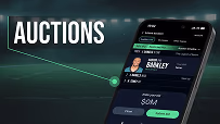 Franchise League Football auction feature showing live bidding on Saquon Barkley in the app